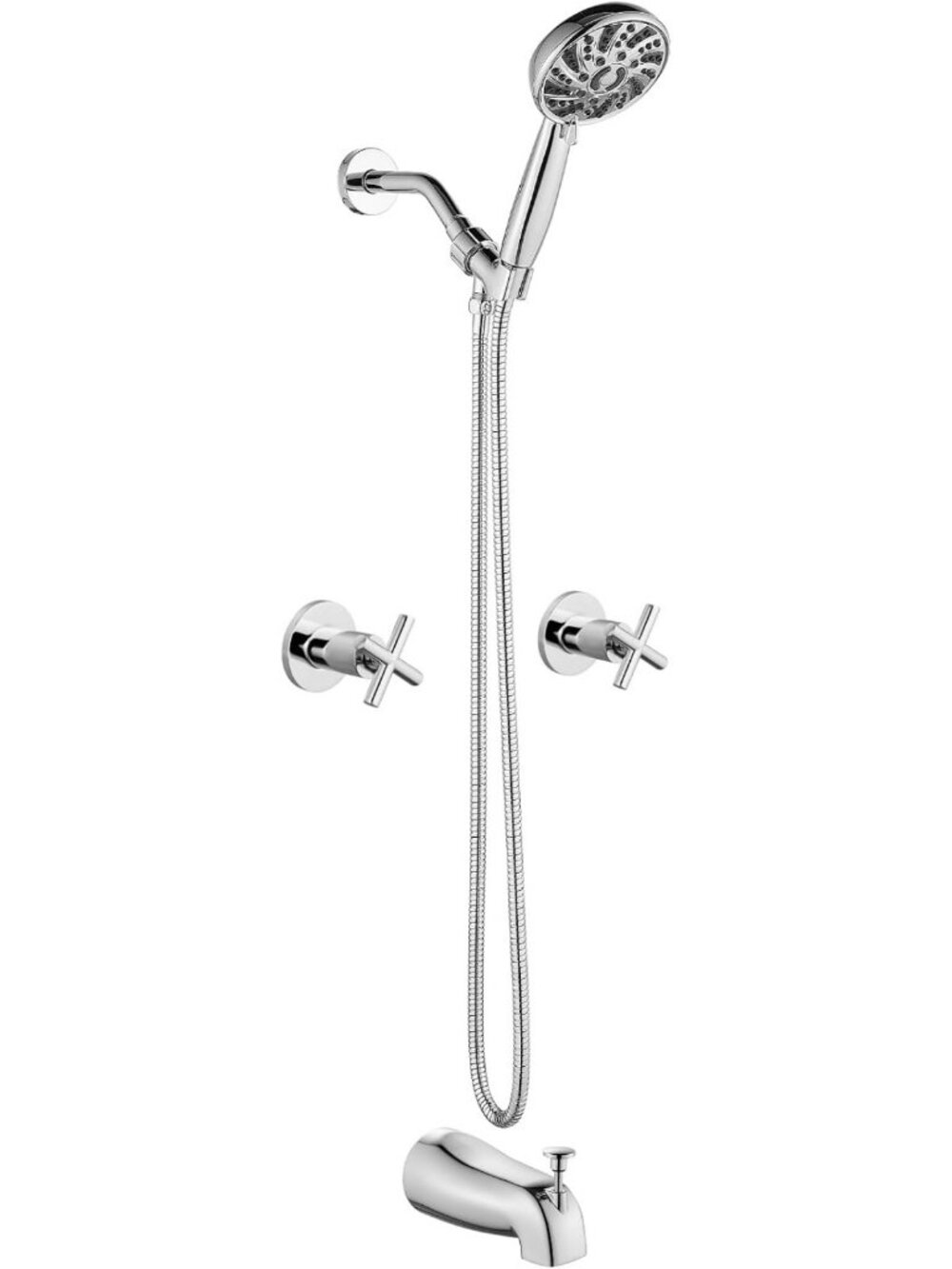 Polished Chrome 2-Handle Tub Shower Faucet Set with 6 Mode Handheld Showerhead